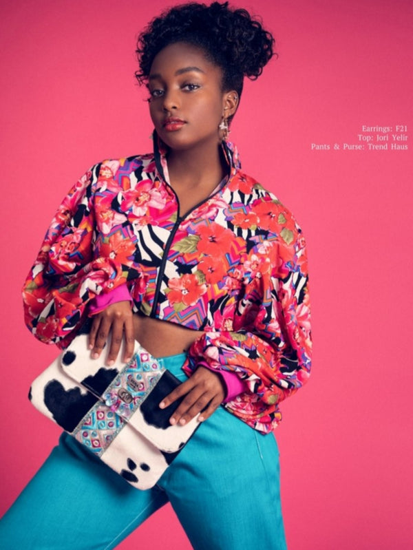 Actress Daniele Lawson wearing a VENA candy bag